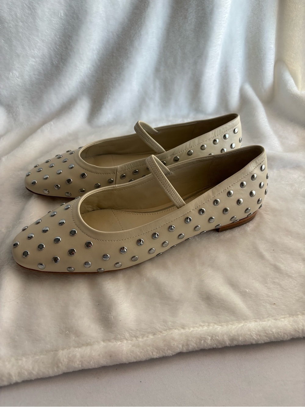 PAIGE Joya Studded Mary Jane Flats Color Bone Size 9.5